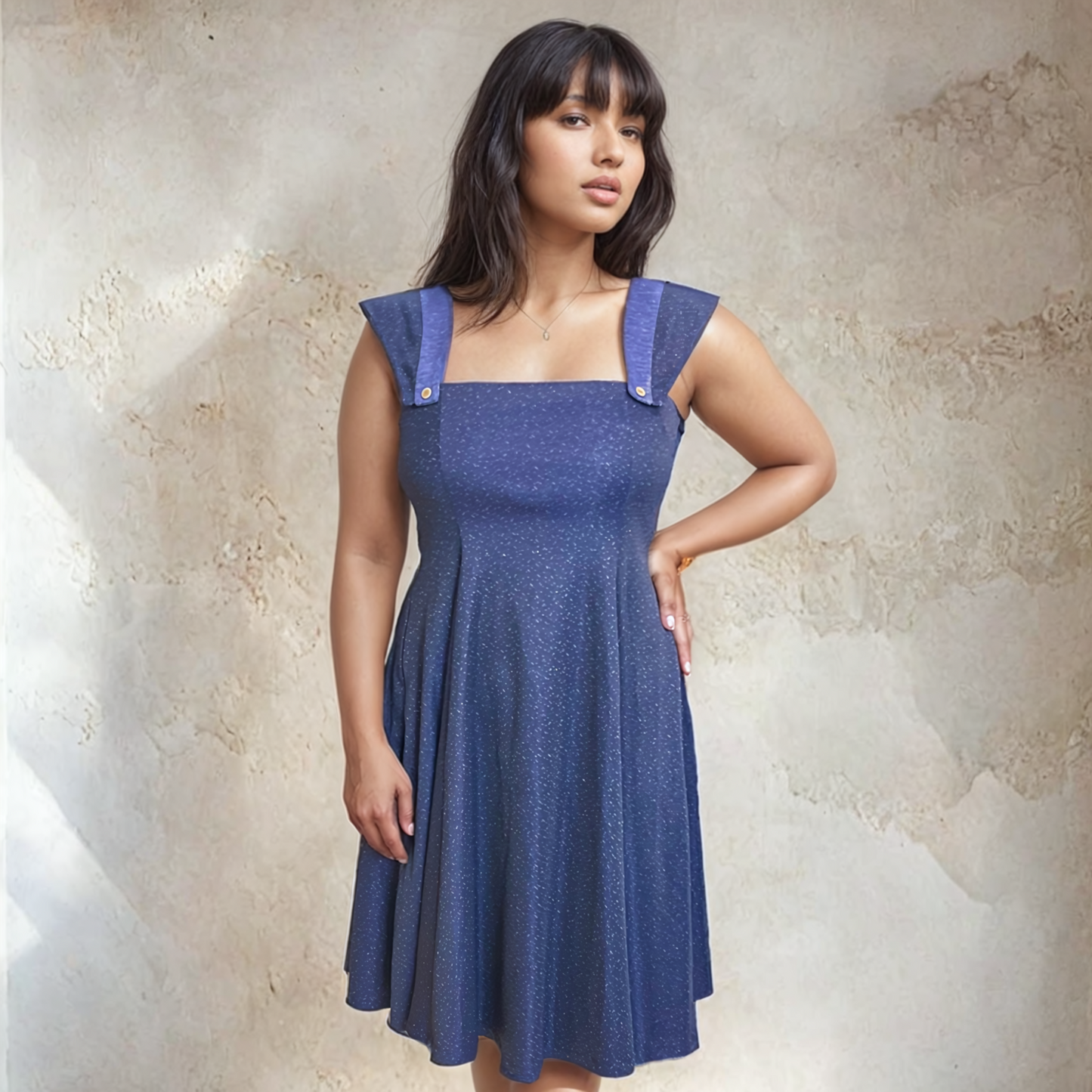 Shimmer Unique Shoulder Blue Dress