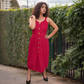 Crimson Chikankari Buttoned Dress