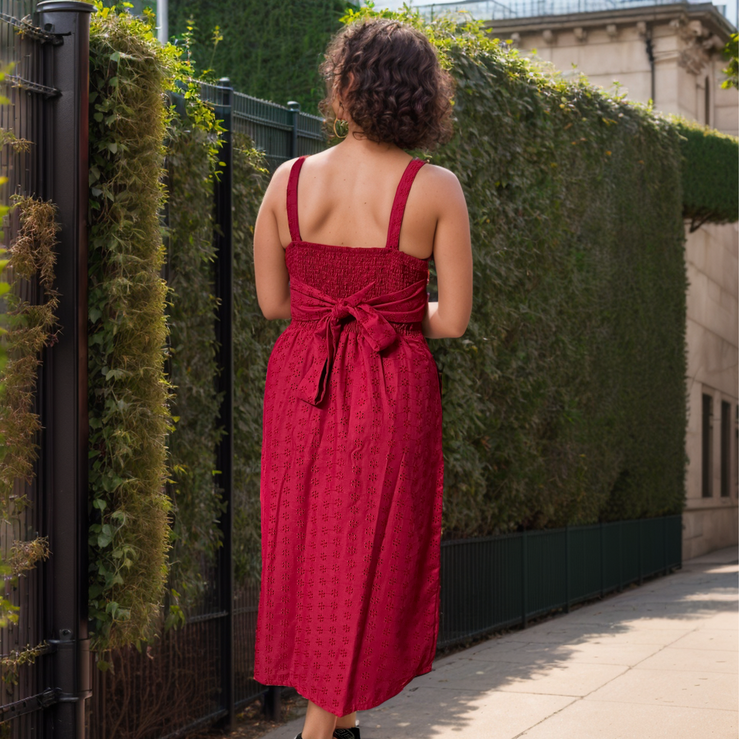 Crimson Chikankari Buttoned Dress