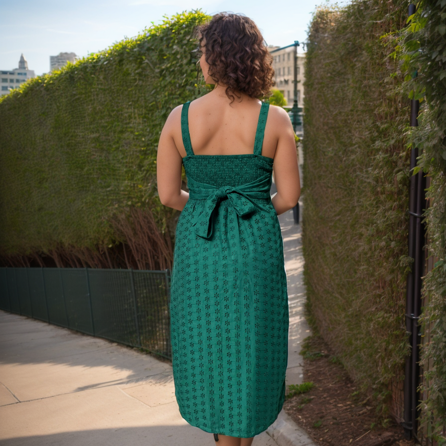 Emerald Chikankari Buttoned Dress