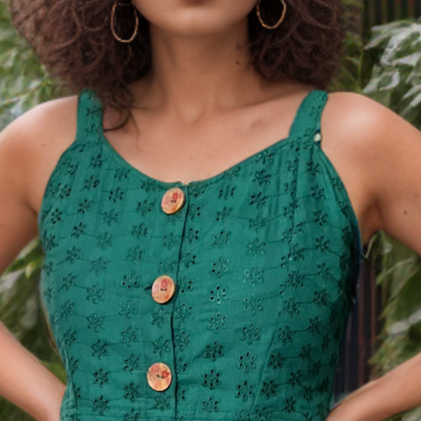 Emerald Chikankari Buttoned Dress