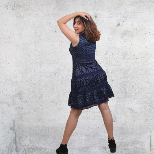 Short Dark Blue Lace Dress