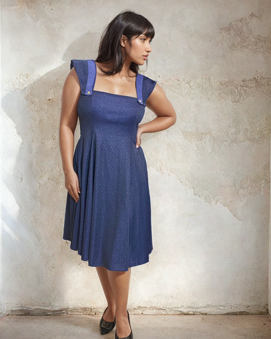 Shimmer Unique Shoulder Blue Dress