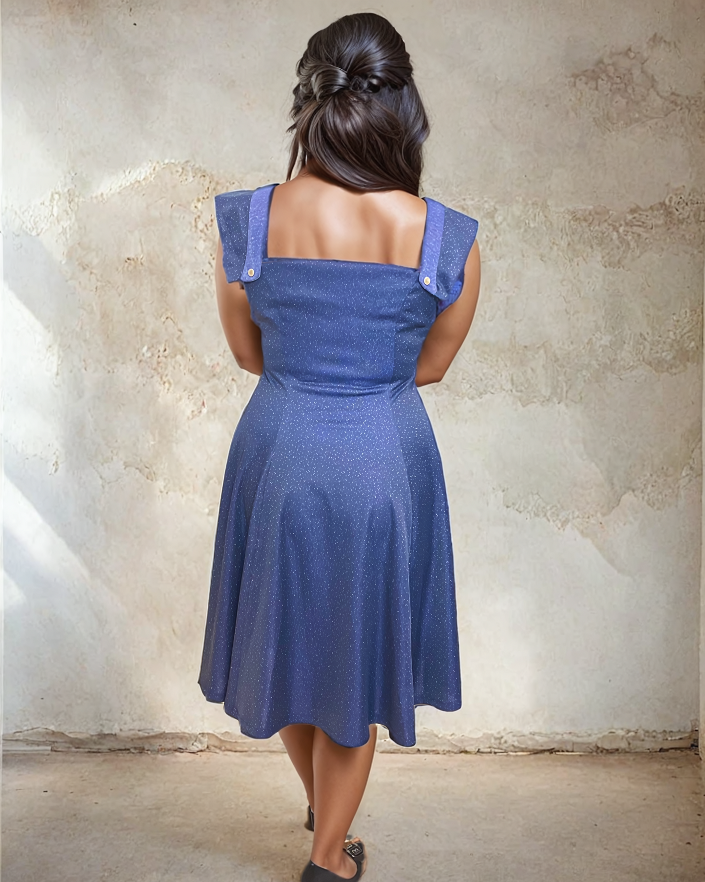 Shimmer Unique Shoulder Blue Dress