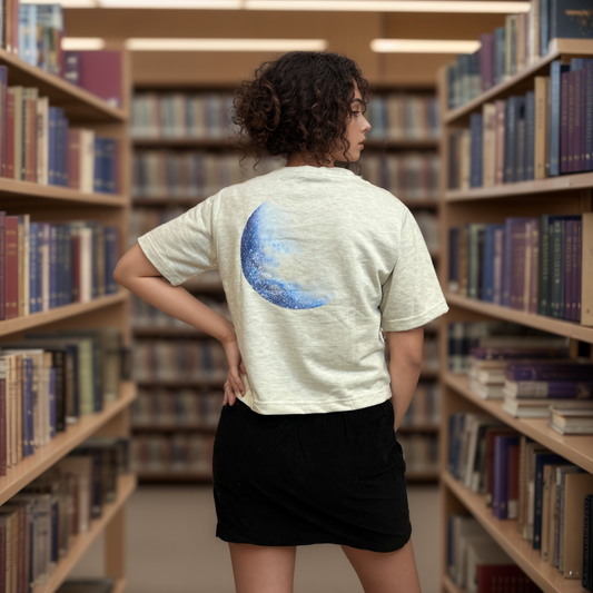 Starry Night Dreams: Melange White T-Shirt with Celestial Print