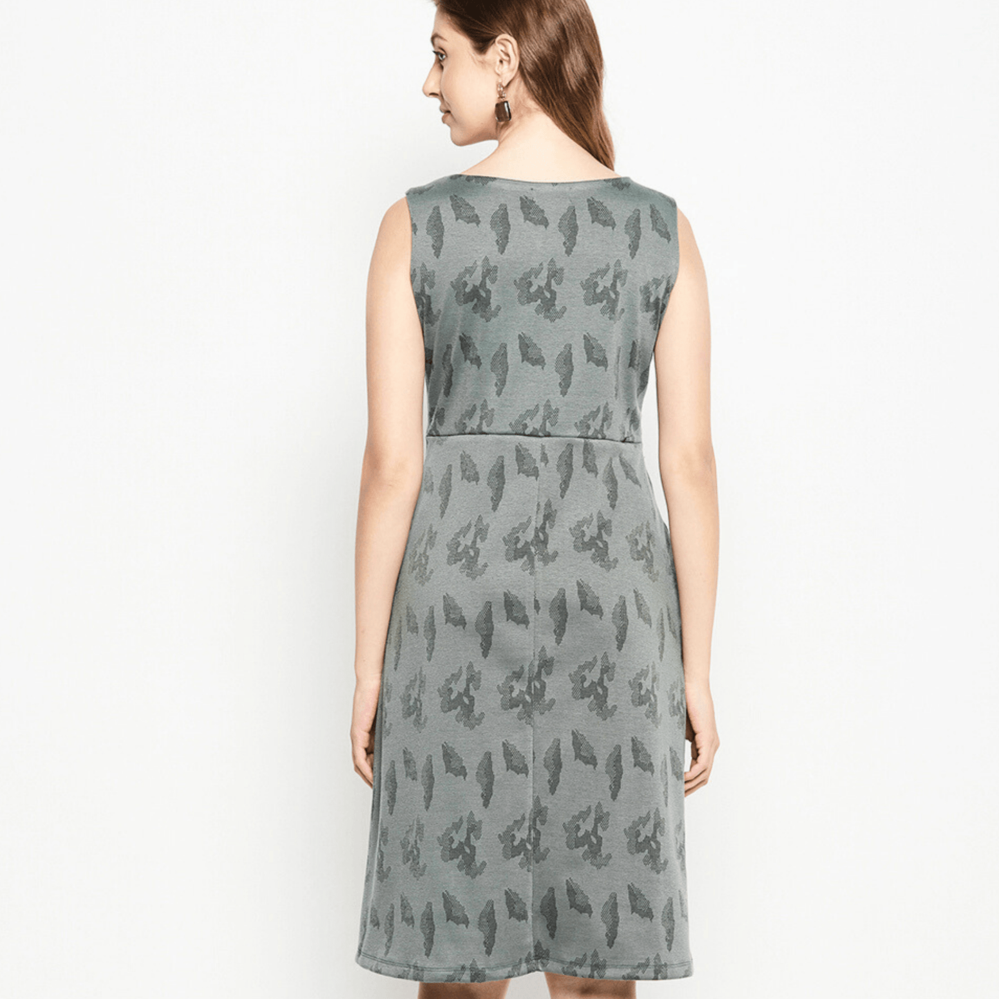 Green Self Design Midi Dress - Isthitos Apparels