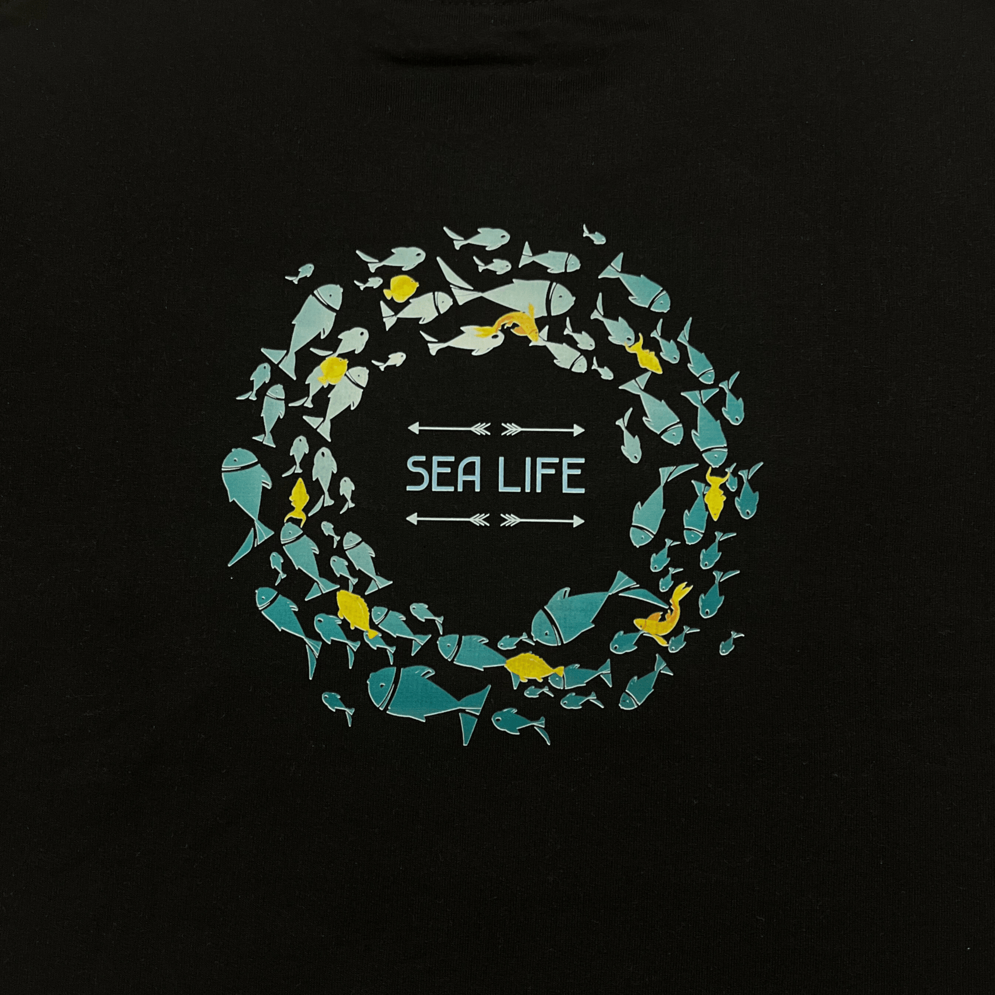 Mystical Depths: Black T-Shirt with Unique Sea Life Print - Isthitos Apparels