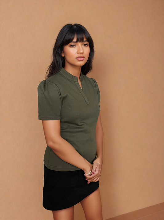 Olive Puff Sleeve Everyday Top