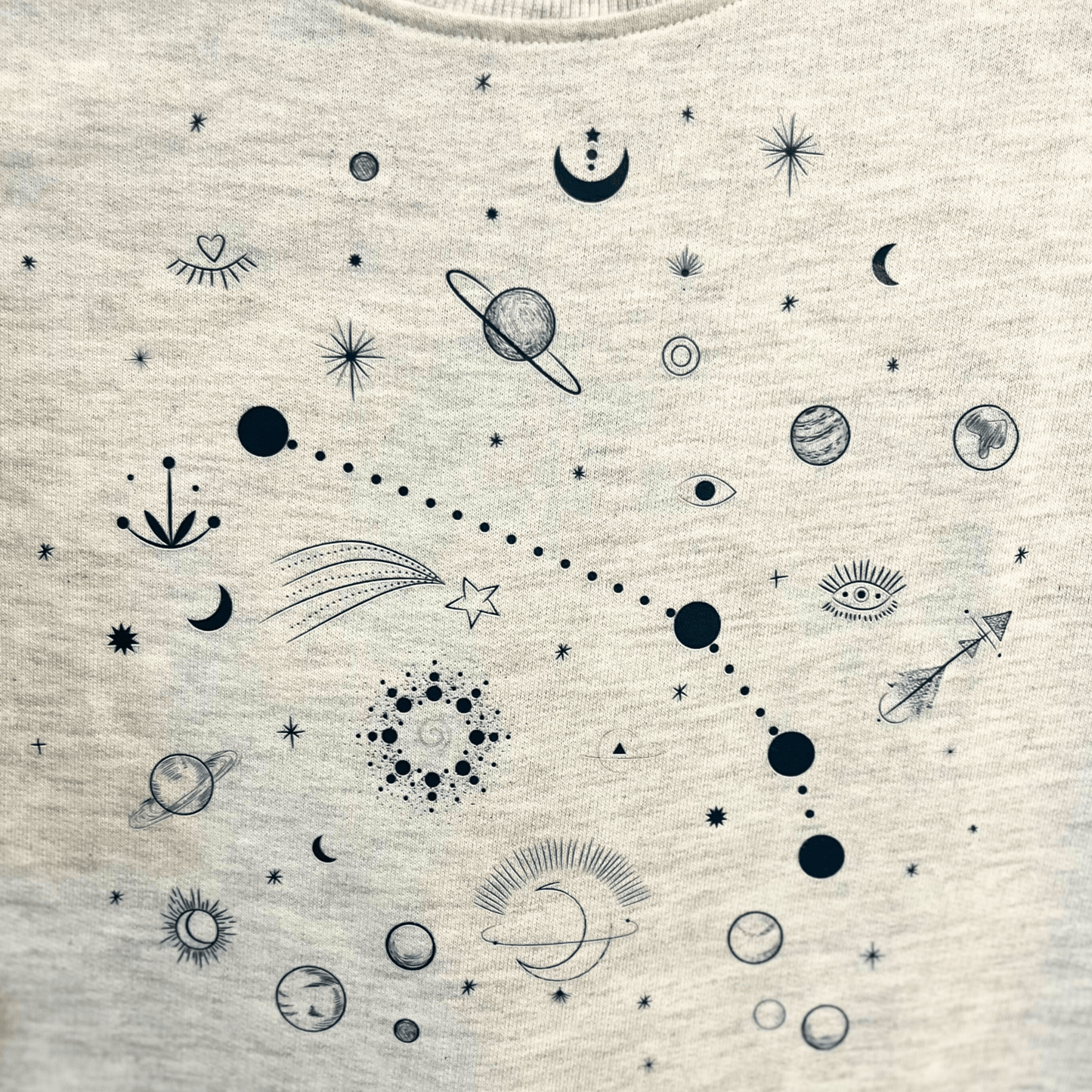 Starry Night Dreams: Melange White T-Shirt with Celestial Print - Isthitos Apparels