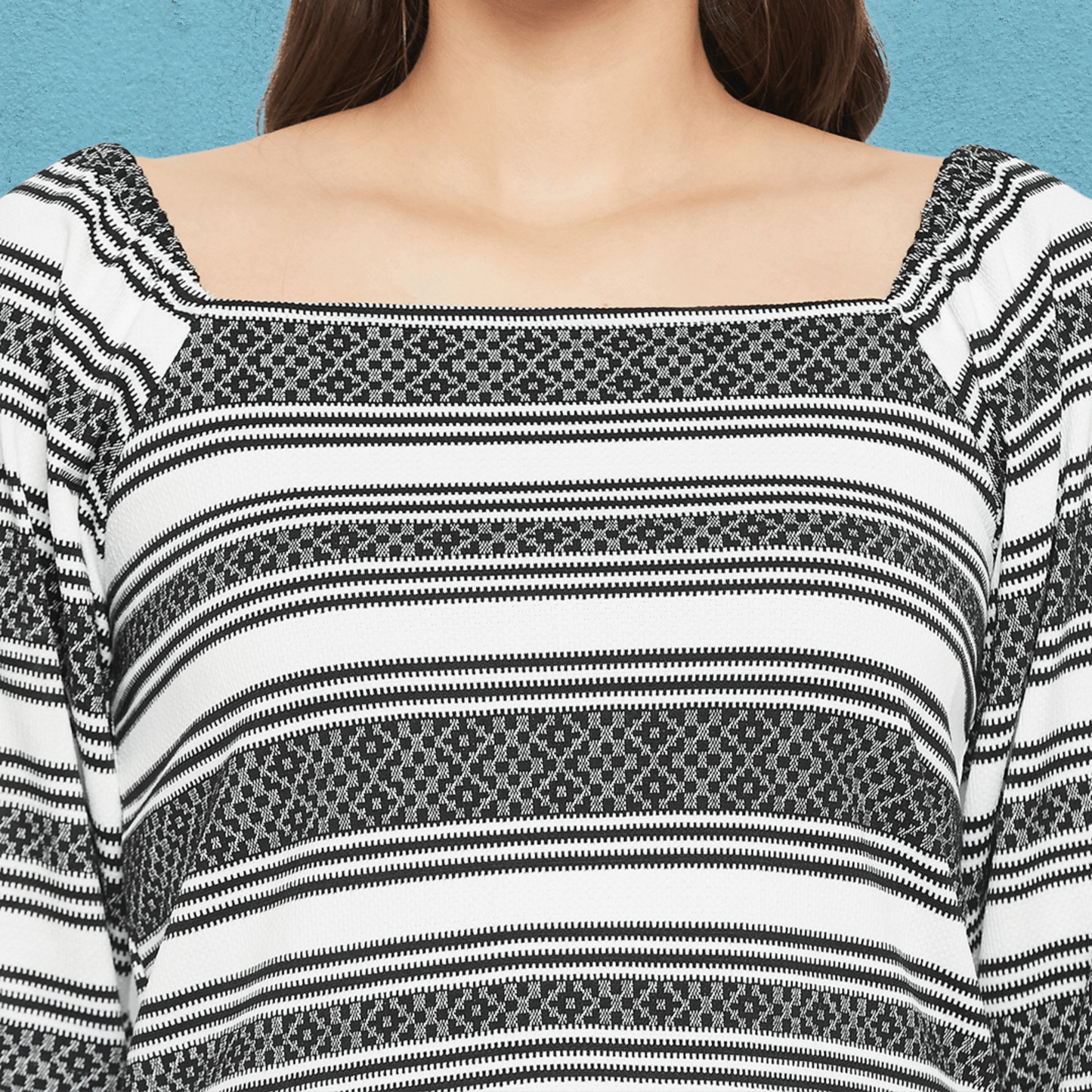 Striped Self Design Short Top with Elasticated Neckline - Isthitos Apparels