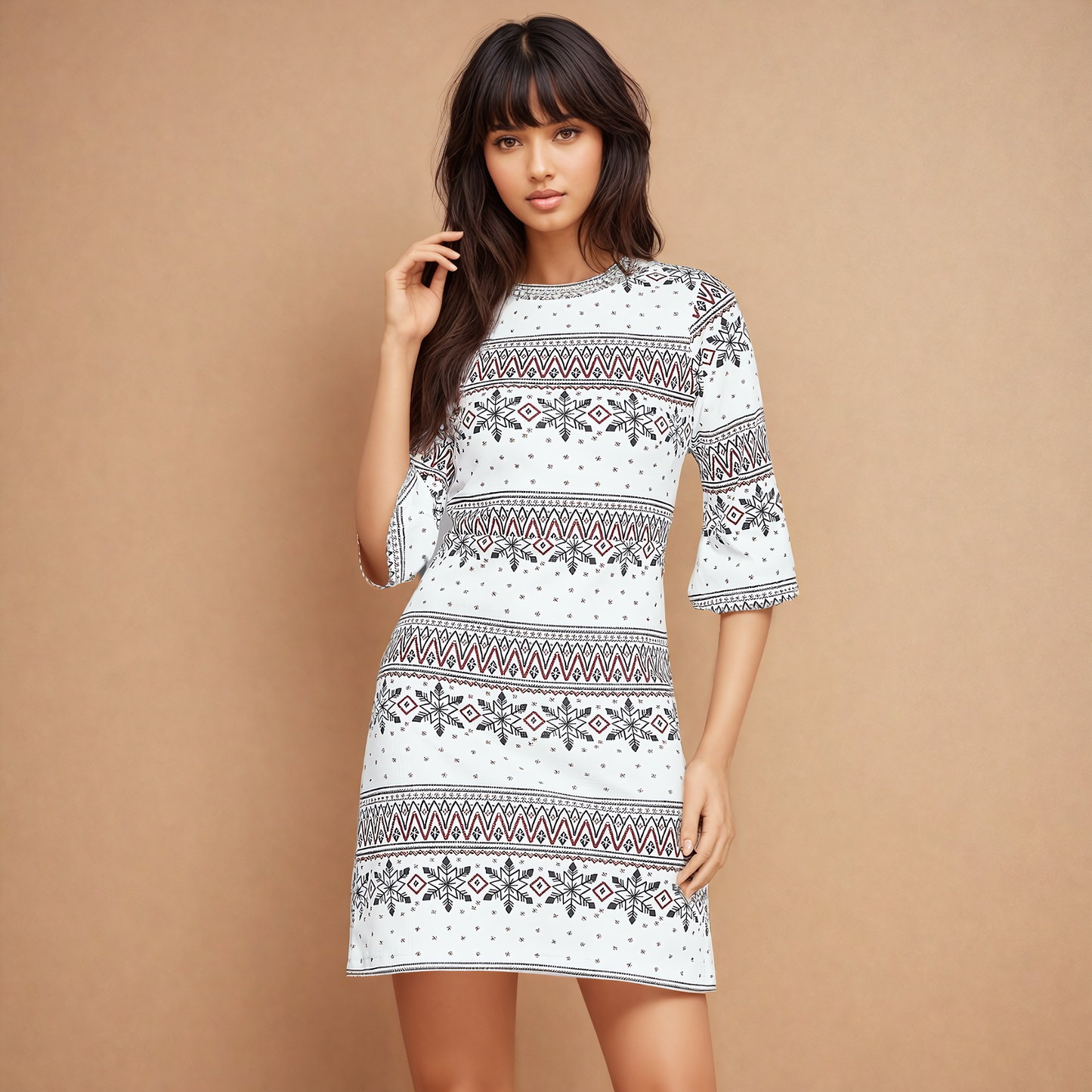 White Jacquard Self Design Bodycon Dress