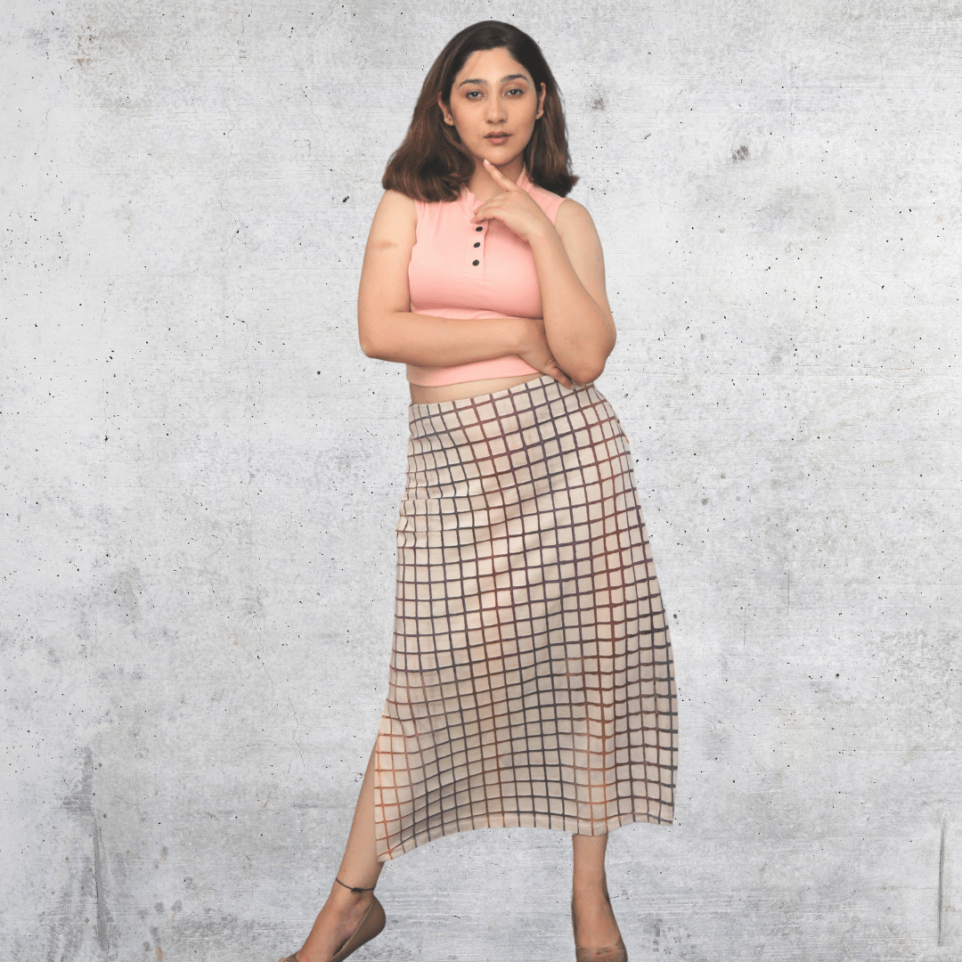 Chequered Low Slit Skirt - Isthitos Apparels