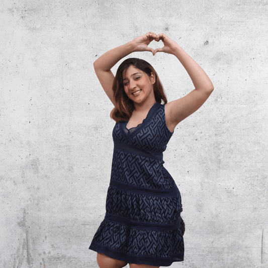 Short Dark Blue Lace Dress - Isthitos Apparels