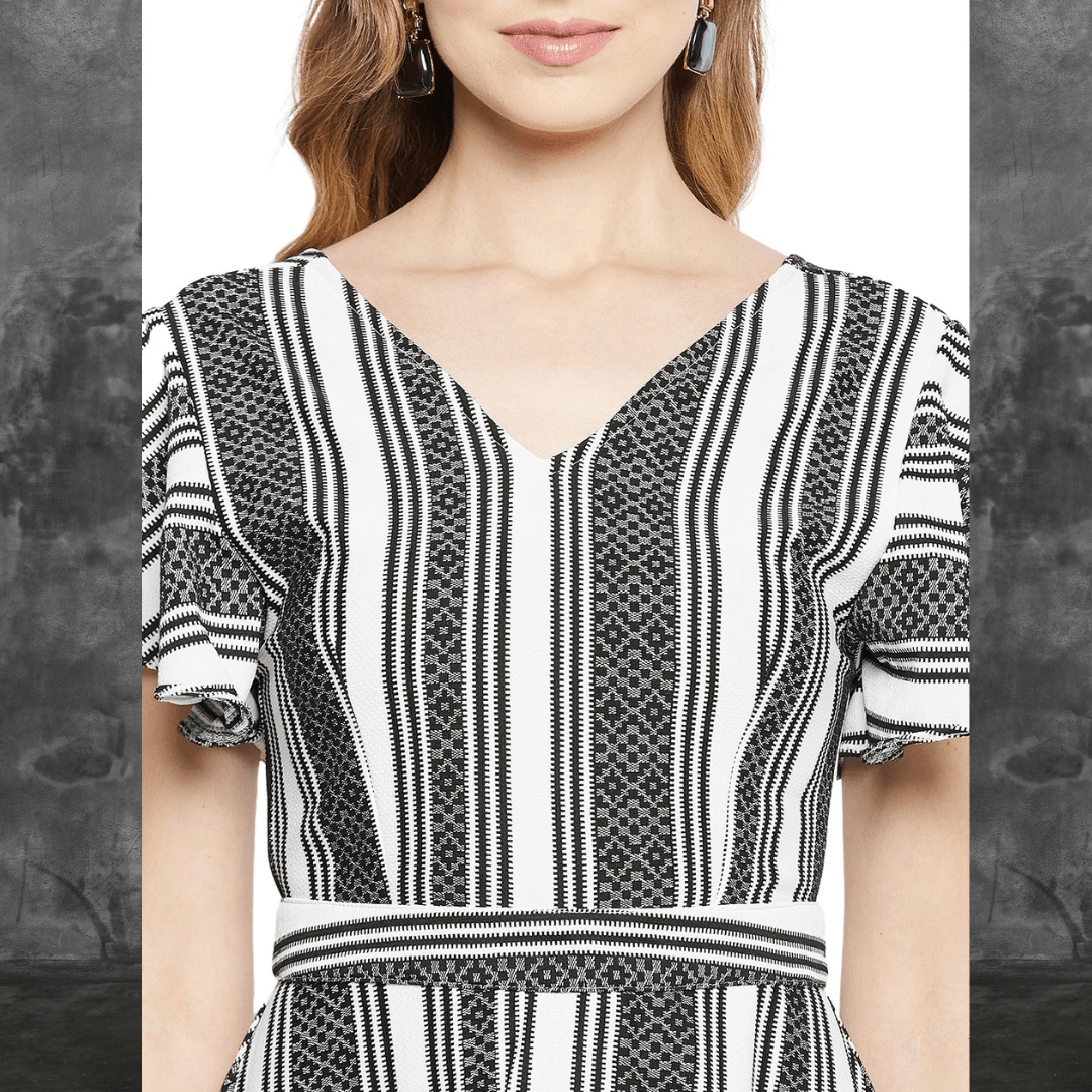 Striped Self Design Backless Dress - Isthitos Apparels