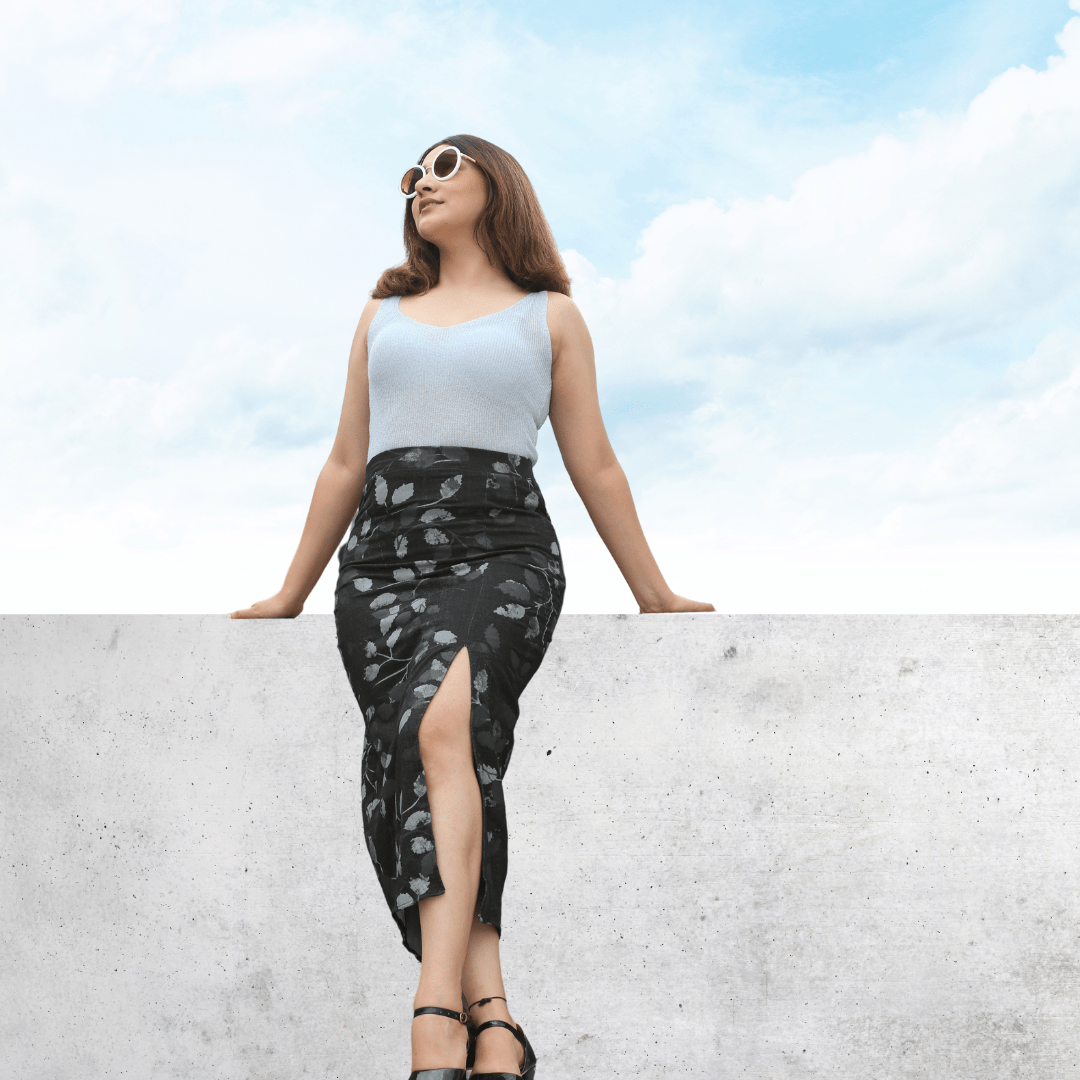 Trendy Black and Silver Pencil Skirt with Slit - Isthitos Apparels