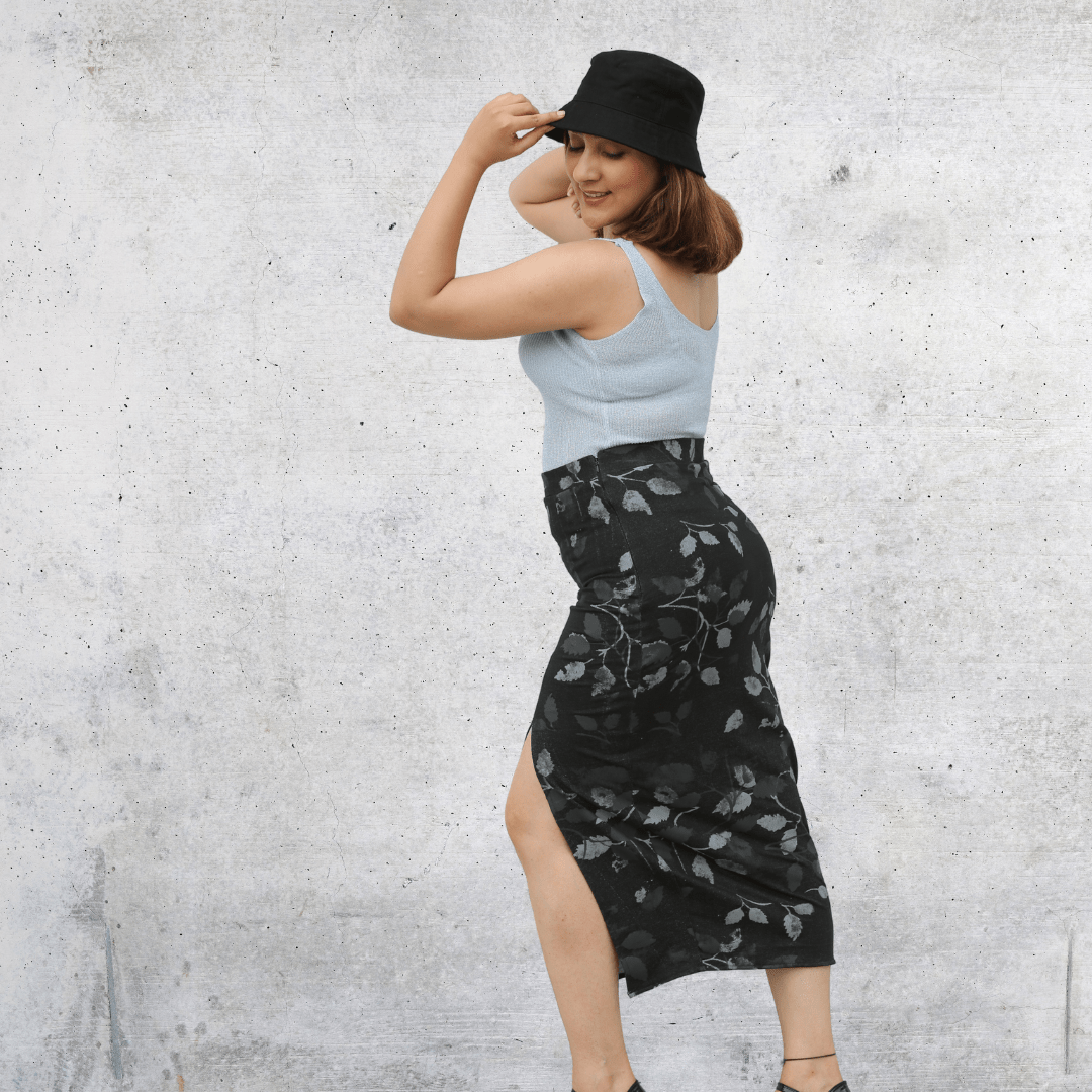 Trendy Black and Silver Pencil Skirt with Slit - Isthitos Apparels